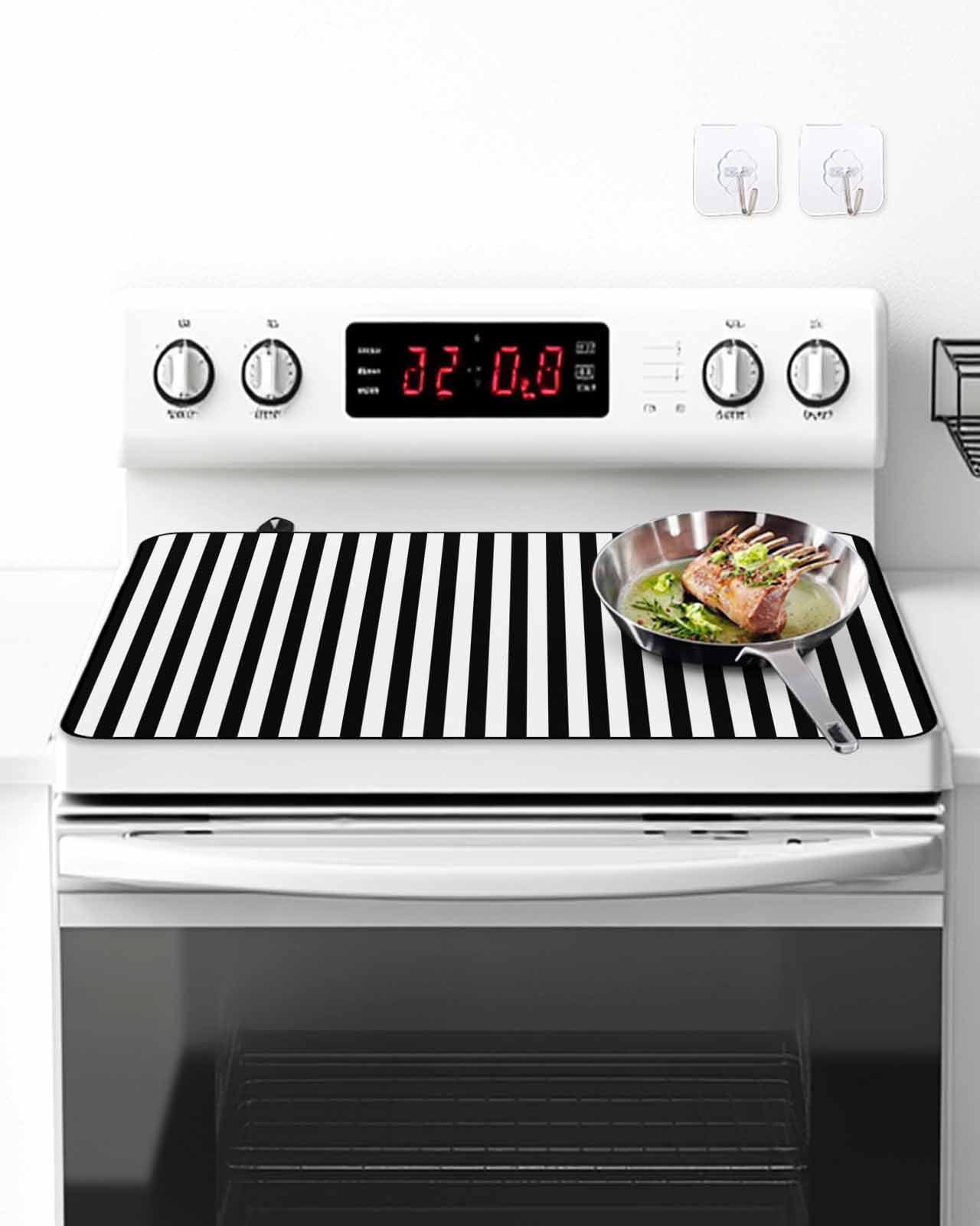 Stove Top Covers for Electric Stove, Black White Stripe Glass Stovetop Cover Protector, Modern Minimalist Geometric Striped Induction Cooktop Protector Oven Mat for Kitchen Countertop 36"x21"