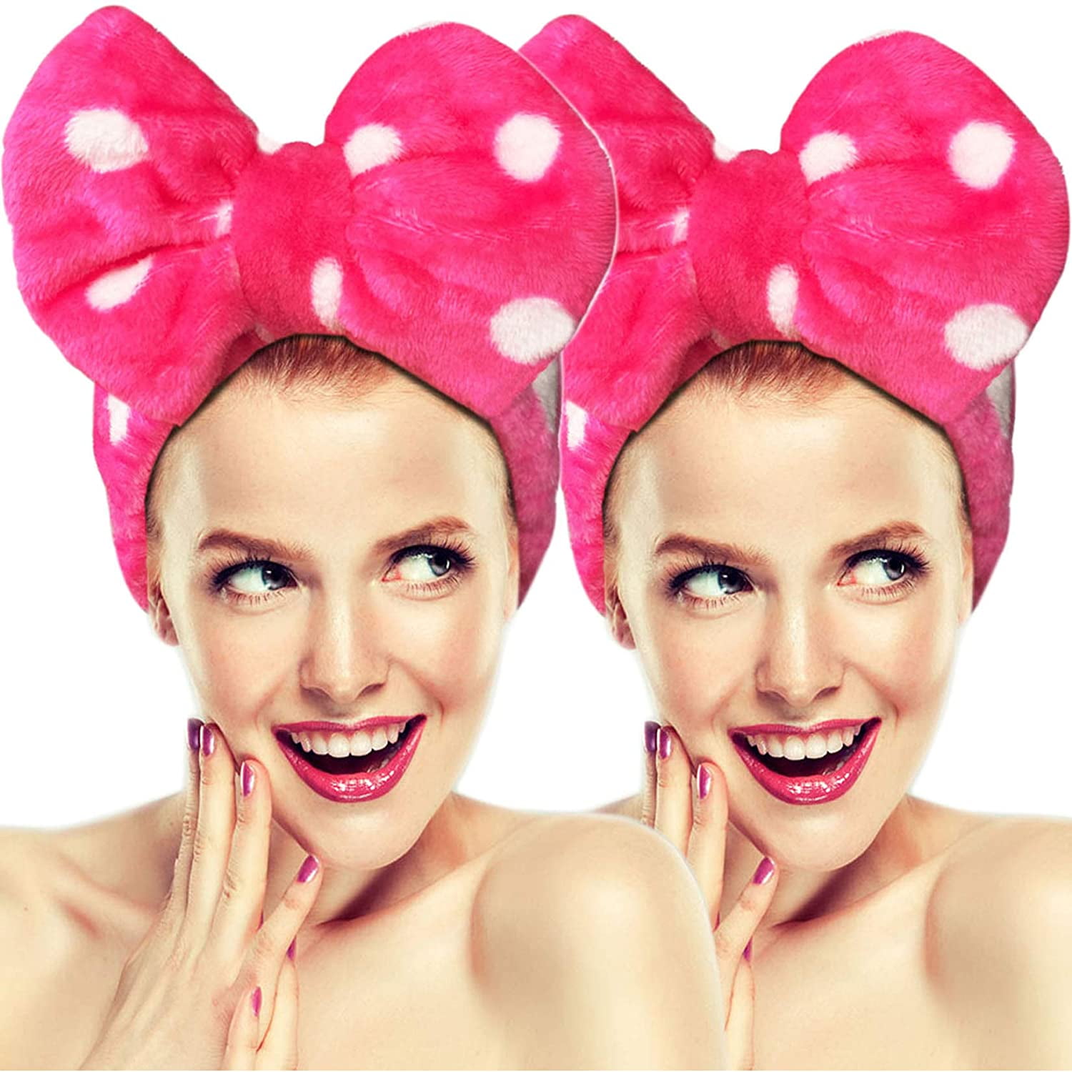 Hairizone Make-up Stirnbänder, niedliche Haarbänder zum Gesicht Dusche Spa für Frauen und 2 Pack elastische Haarbänder mit weichen großen Bogen (Rosa/Blau) - Walmart.com