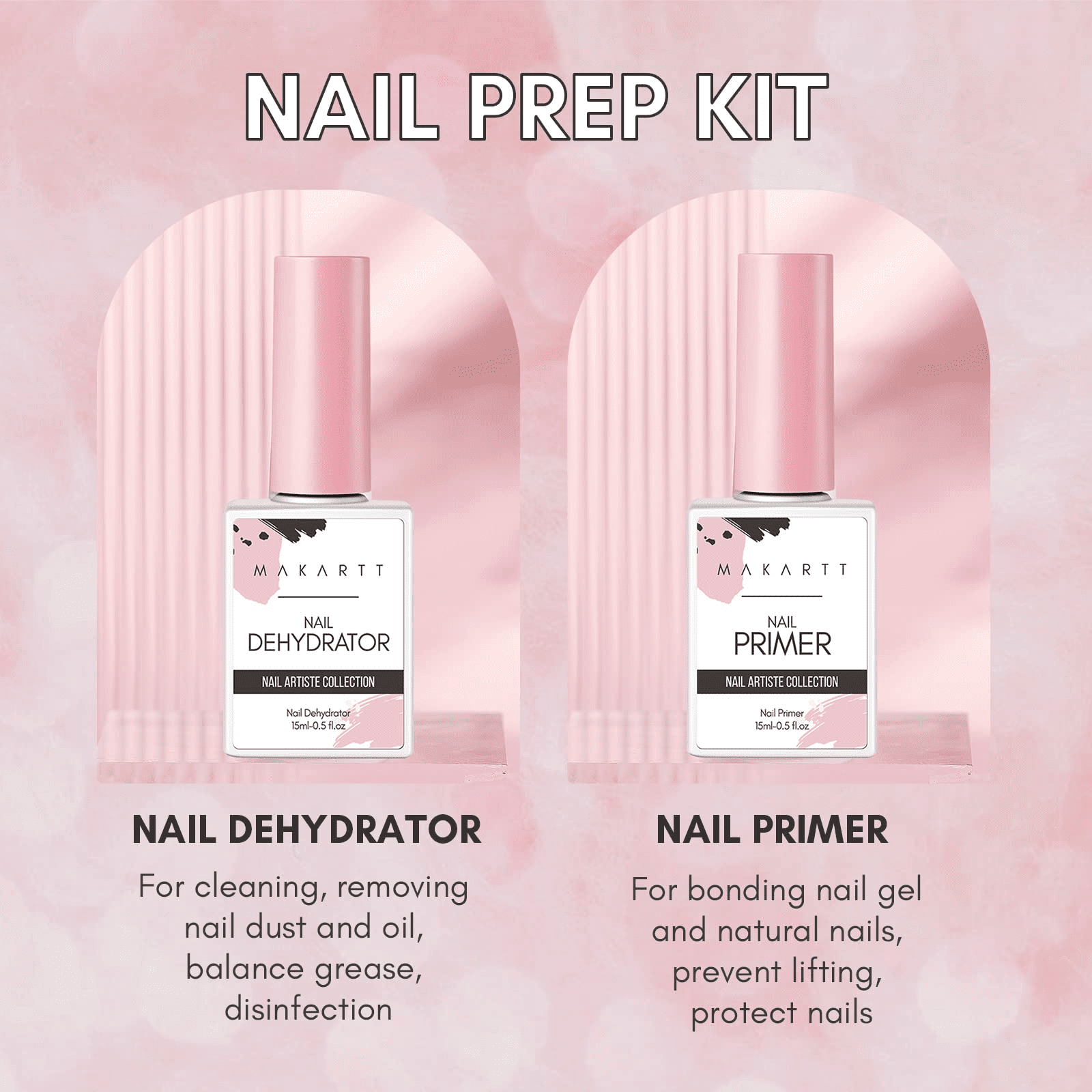 Makartt Nail Primer and Nail Dehydrator Set,Air Dry Professional Long-Lasting Nail Prep Nail Primer 0.5fl.oz