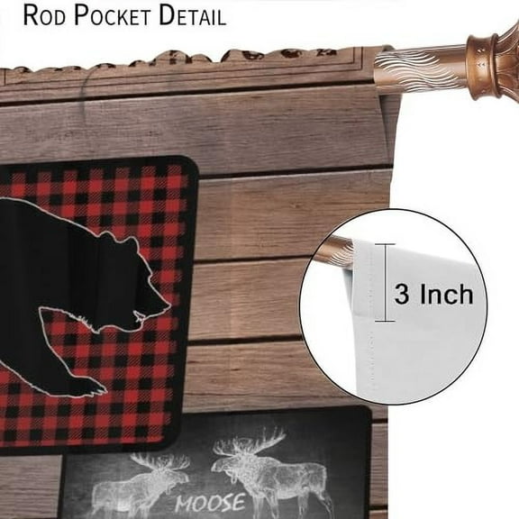 Cabin Retro Curtains Rustic Lodge Window Treatments, Bear Deer Moose Wild Animals Curtains for Living Room, Plaid Check Adventure Farmhouse Drapes 2 Panel Sets,63x63 Inch