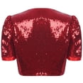 thumbnail image 4 of Sxiwei Women Shiny Sequin Shrugs Open Front Short Sleeve Shiny Metallic Party Crop Bolero Jackets Red 4XL, 4 of 5