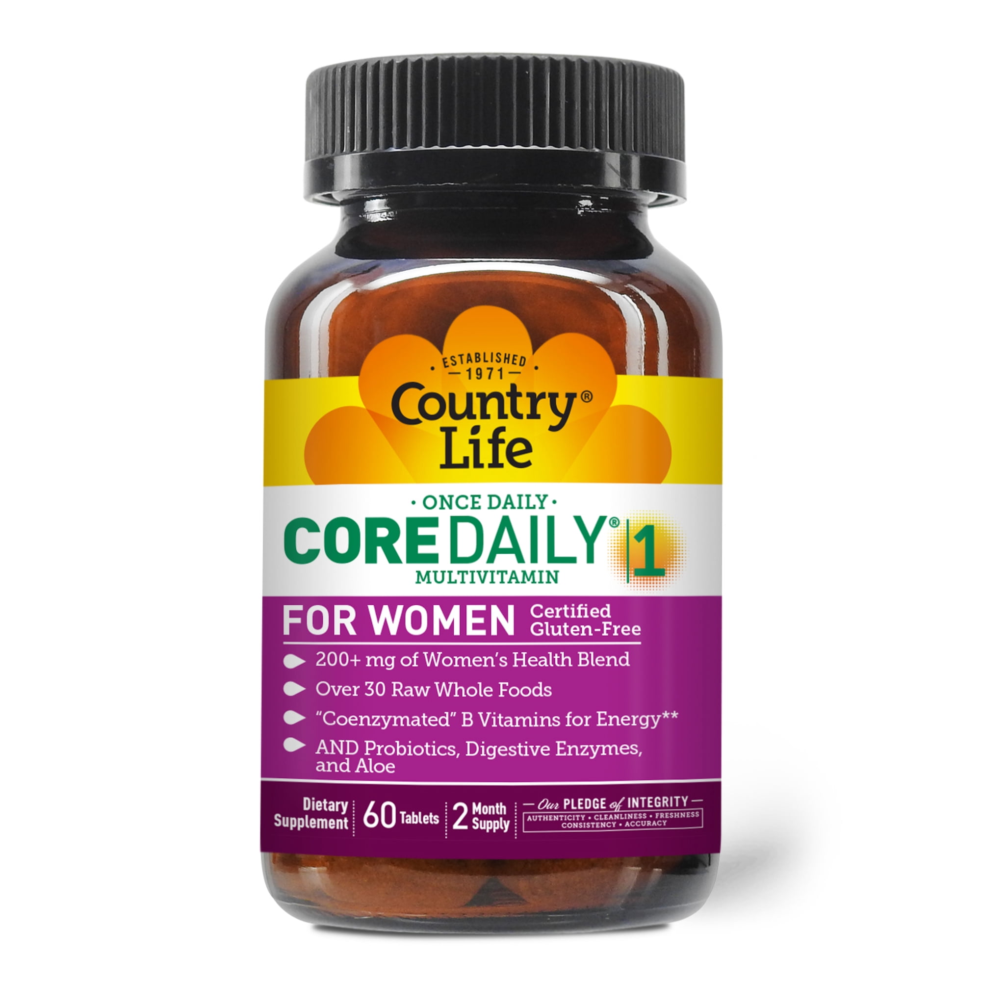 Country Life Core Daily 1 Women’s Multivitamin with Iron, 60 Tablets | Once-daily formula with 200+ mg Women’s Health Blend, coenzymated B vitamins, probiotics and digestive enzymes