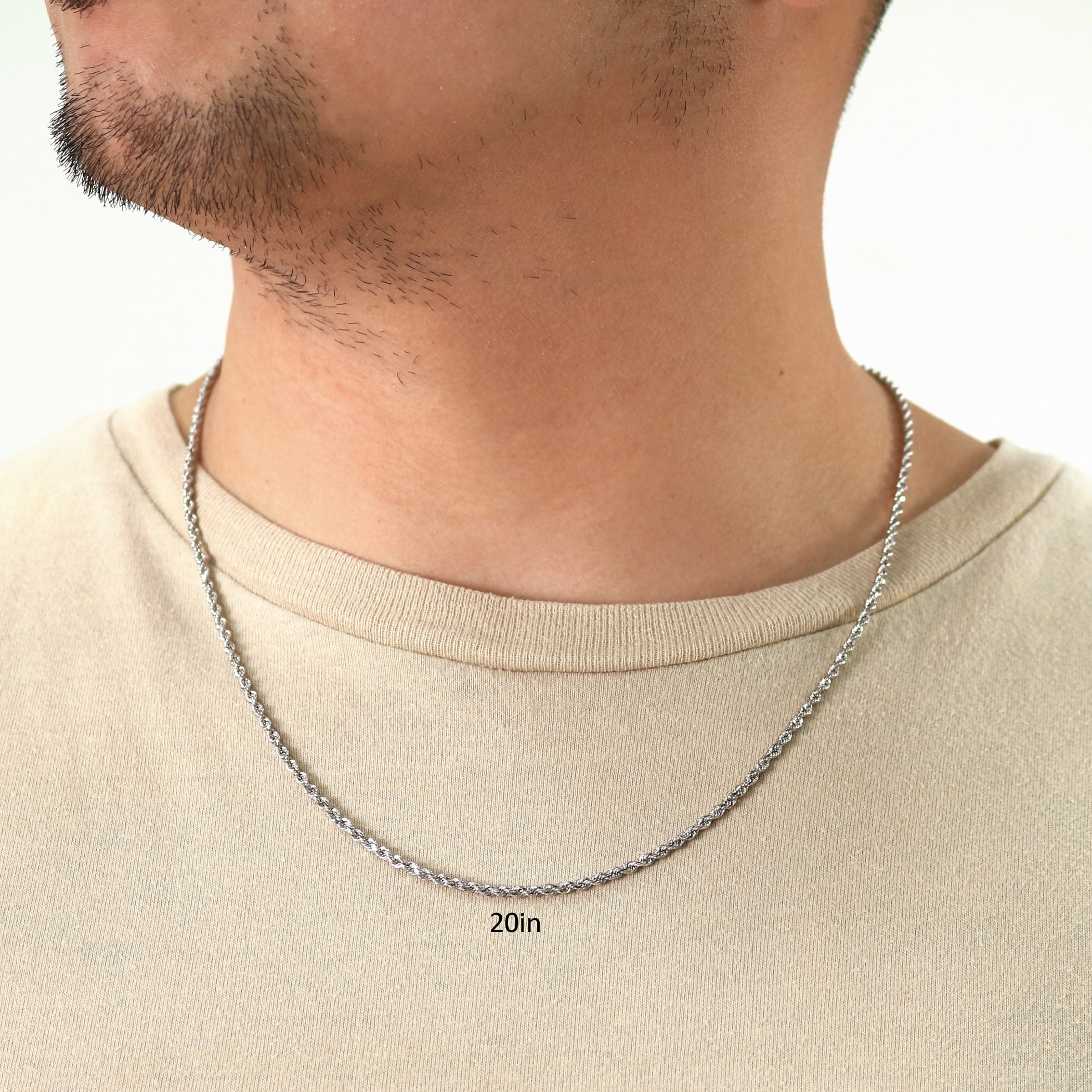Nuragold 10k Real White Gold 2.5mm Rope Chain Diamond Cut Necklace (16"-30") Italian Jewelry for Men & Women