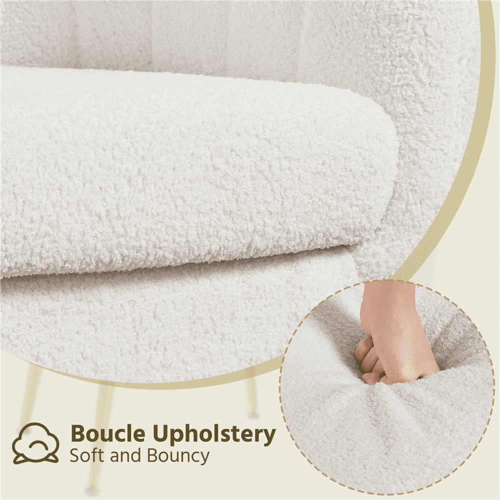 Alden Design Modern Tufted Boucle Barrel Accent Armchair with Gold Metal Legs for Living Room, Ivory