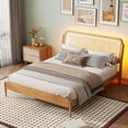 thumbnail image 2 of Queen Size Storage Platform Bed, Wood Bed Frame with LED Light, Rattan Headboard for Bedroom, 2 of 18