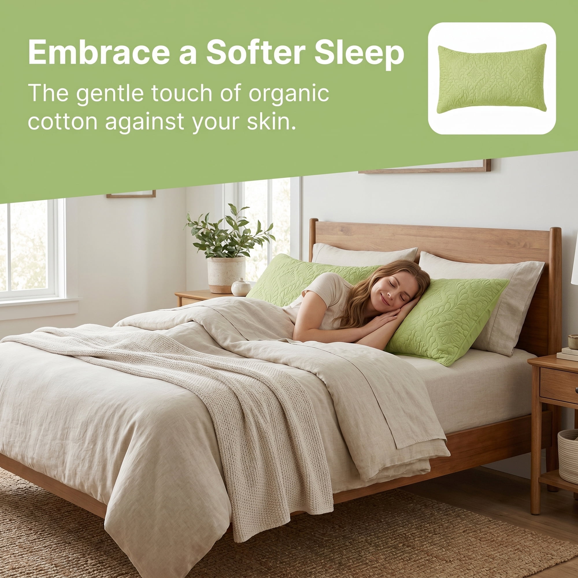 Unique Bargains Pillow Protectors with Envelope Standard Breathable Cotton Covers Green B