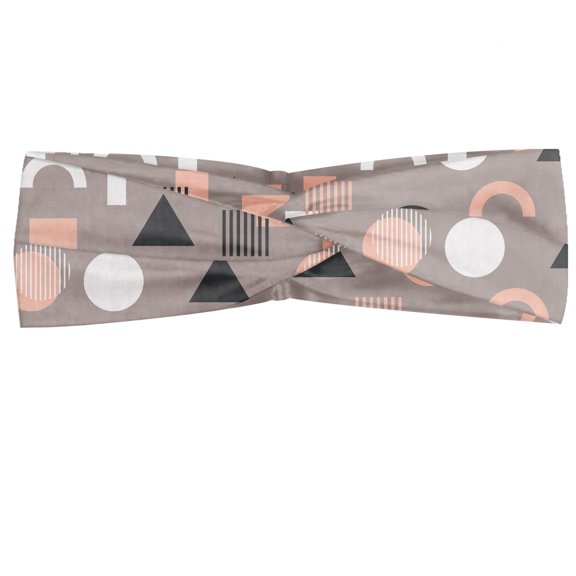Geometric Headband, Minimalist Design Simple Geometric Shapes Contemporary Art Work, Elastic and Soft Women's Bandana for Sports and Everyday Use, Grey Red Coconut, by Ambesonne