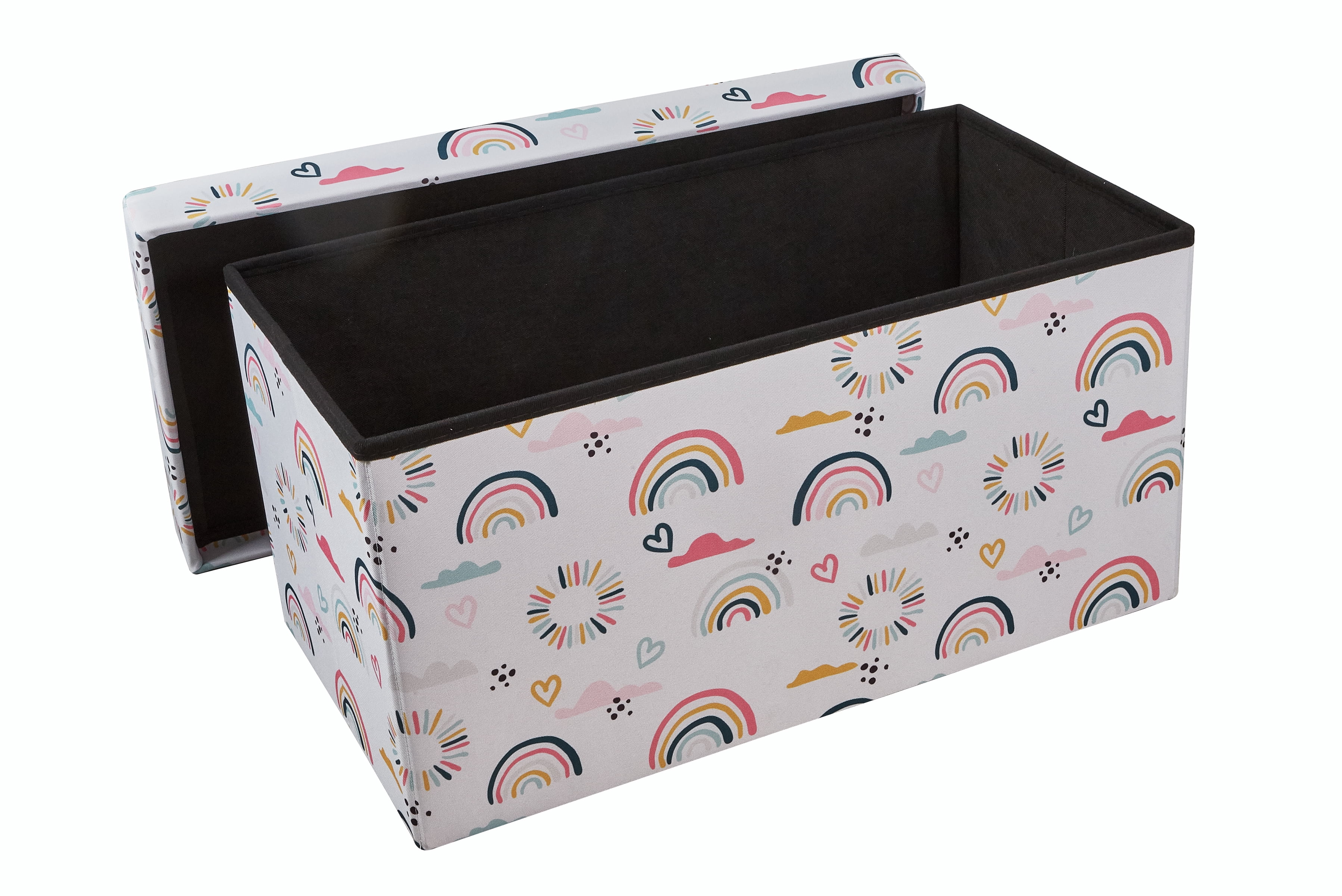 Kvell Kids Foldable Collapsible Toy Storage Chest, Rainbow and Heart Design