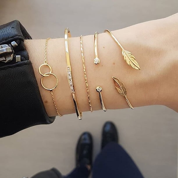 WUKALO-Pulseras de Ángel con borla de Color dorado bohemio para mujer, joyería Bohemia, conjunto de pulsera con cuentas de cadena de mano de perlas geométricas