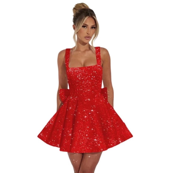 Dessiny Scoop Neck Sequin Aline Homecoming Dress Red for Women 2025 Spaghetti Strap Short Corset Graduation Dresses for Women Cocktail Gown A-Line Formal Party Wedding 2025 US12