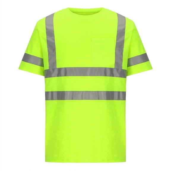 Baeitkot Men's Single Pocket Reflective Strip Round Neck Short Sleeved Breathable Casual Loose Top Popular products in Apparel internationally