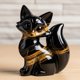 thumbnail image 1 of Figurita de zorro de resina hecha a mano | Escultura decorativa de vidrio brillante de oro negro | Adorno de personalidad única | Acento para la exposición de estanterías del hogar | 1 Pieza, 1 of 2