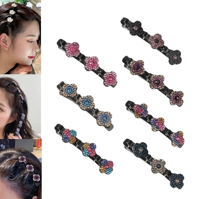 Pinzas para el cabello trenzadas con piedras de cristal brillantes, pinzas para el cabello triples con diamantes de imitación, pinzas para el cabello trenzadas para mujeres, pinzas para el cabello par