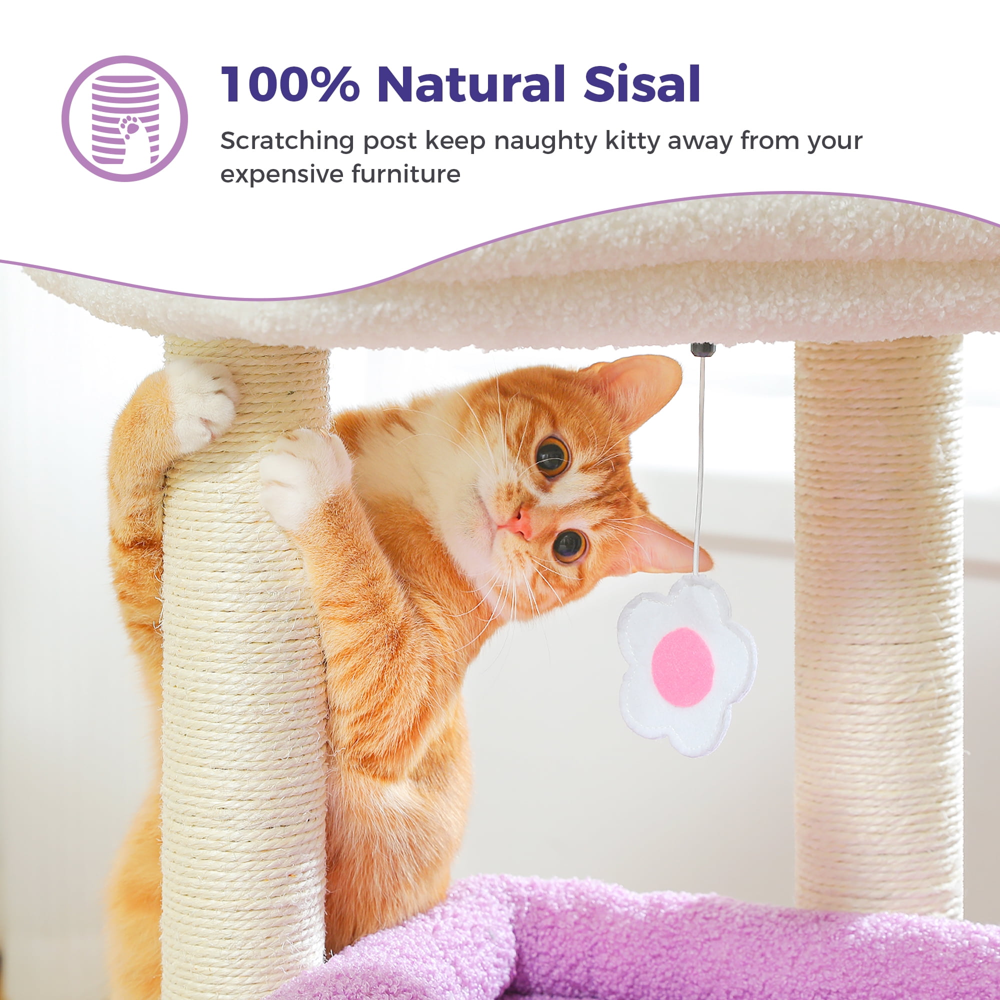 PAWZ Road Cat Tree Condo 27" Cat Tower with Large Top Perch and Scratching Posts for Kittens and Medium Cats, Purple