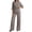 Gray|boho outfits for women 2 piece sets, variant on 2 Piece Classy Sets for Women Elegant Drawstring Waist Roll-Up Long Sleeve Shirt with Wide Leg Pants Lounge Sets with Pockets Navy,M
