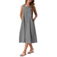 thumbnail image 4 of Vestidos sin mangas de cuadros para mujer Inspire Chic, vestido midi de gingham con ajuste holgado y bolsillos, atuendos de verano L negro, 4 of 6