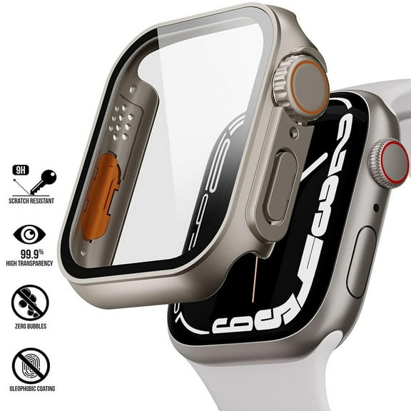 HOMEYA Screen Protector Case Compatible for Apple Watch Series 6/5/4/SE 2 44mm, [Turn into Ultra Seamlessly] Hard PC Case Cover with 9H Tempered Glass for iWatch 44mm, Titanium