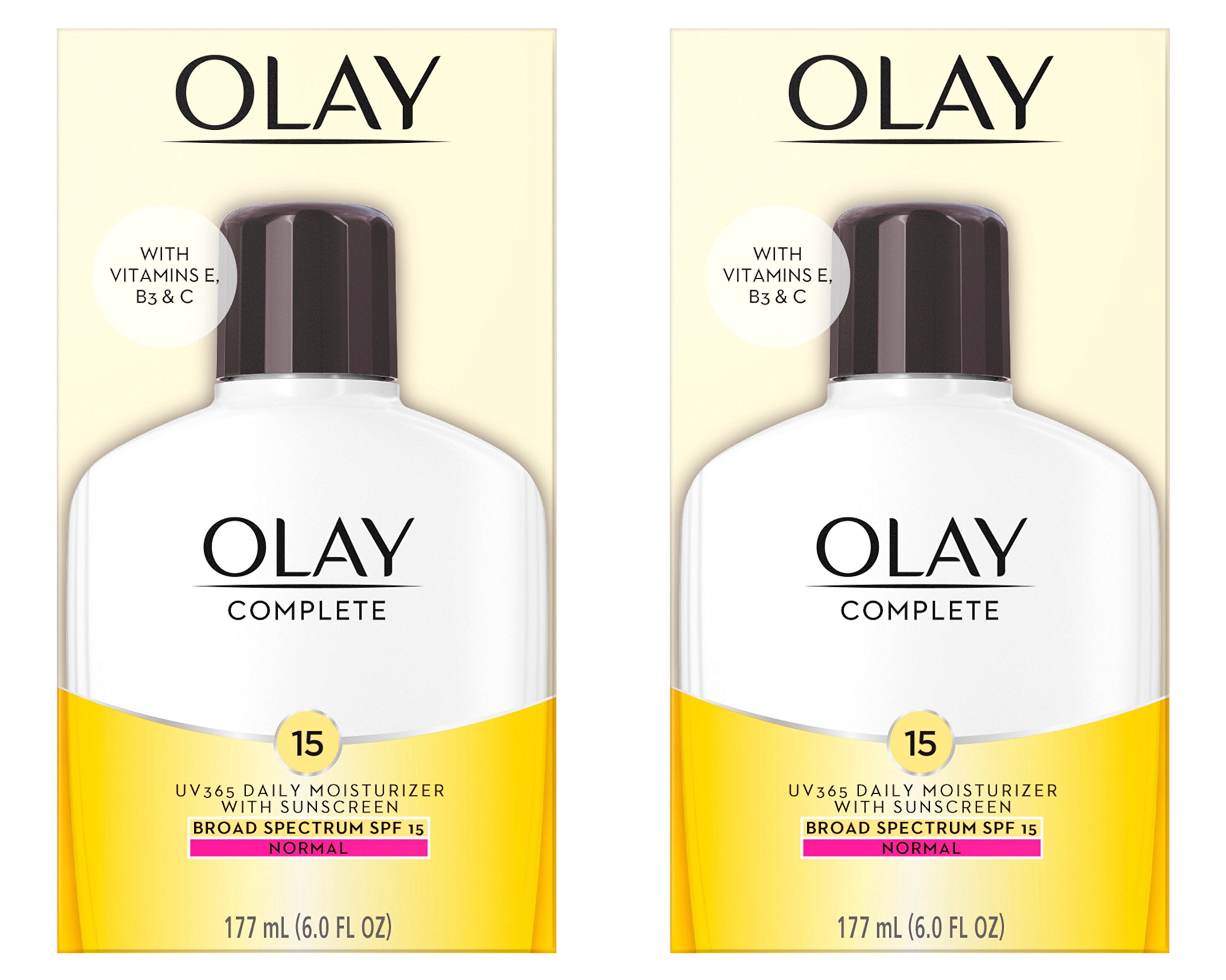 Face Moisturizer by Olay Complete Lotion All Day Daily Facial Moisturizing Lotion SPF 15 for Normal Skin and Hydration, Oil-Free Non-Greasy, 6 Fl Oz (Pack of 2)