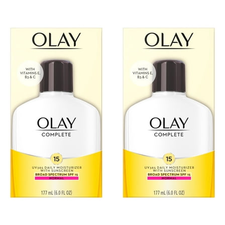 Face Moisturizer by Olay Complete Lotion All Day Daily Facial Moisturizing Lotion SPF 15 for Normal Skin and Hydration, Oil-Free Non-Greasy, 6 Fl Oz (Pack of 2)