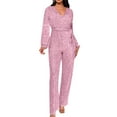 thumbnail image 2 of Riforla Casual Jumpsuit Long Sleeve Belted Sequin Jumpsuit Jumpsuits for Women Pink L, 2 of 5