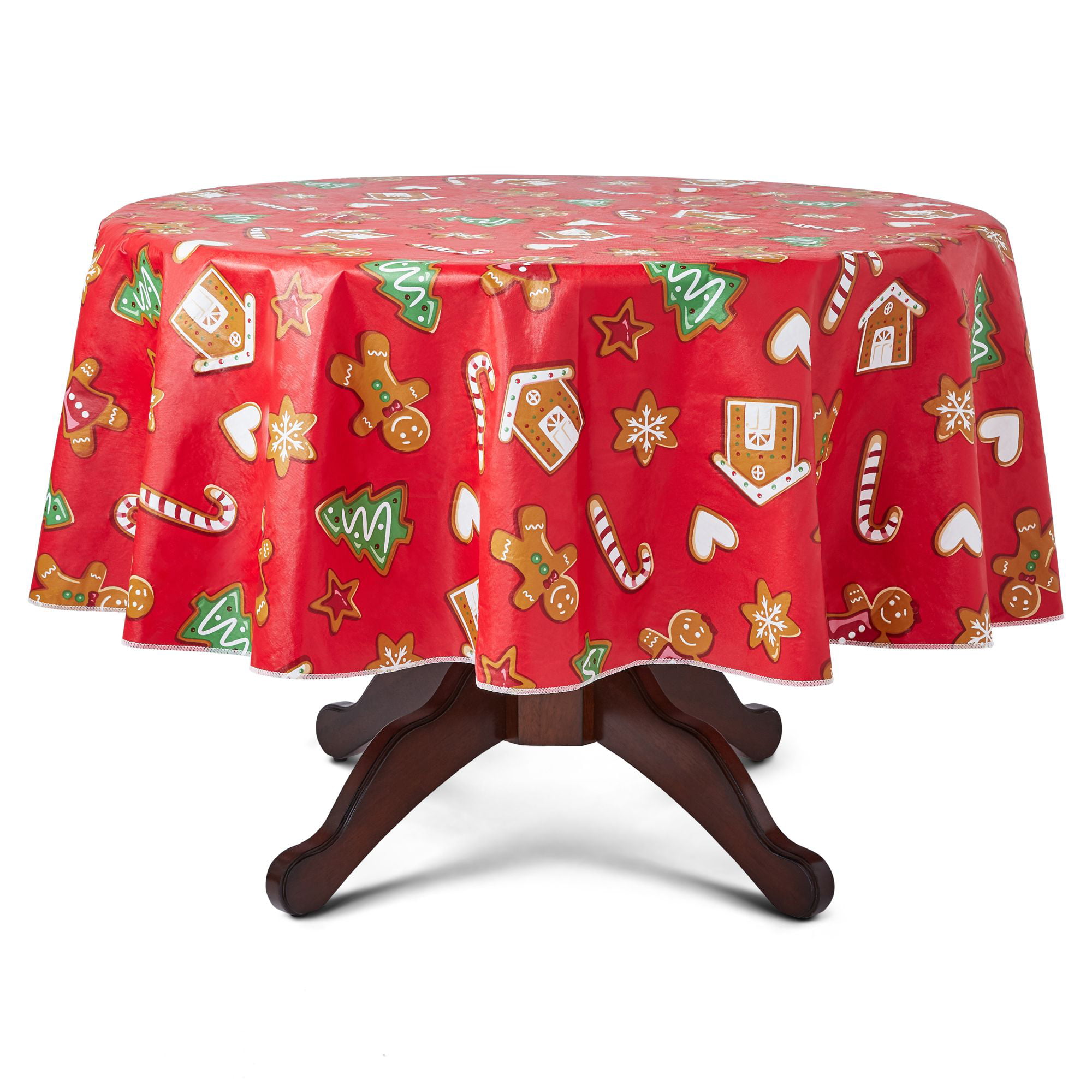 Holiday Time Gingerbread PEVA Vinyl Tablecloth, 70" Round