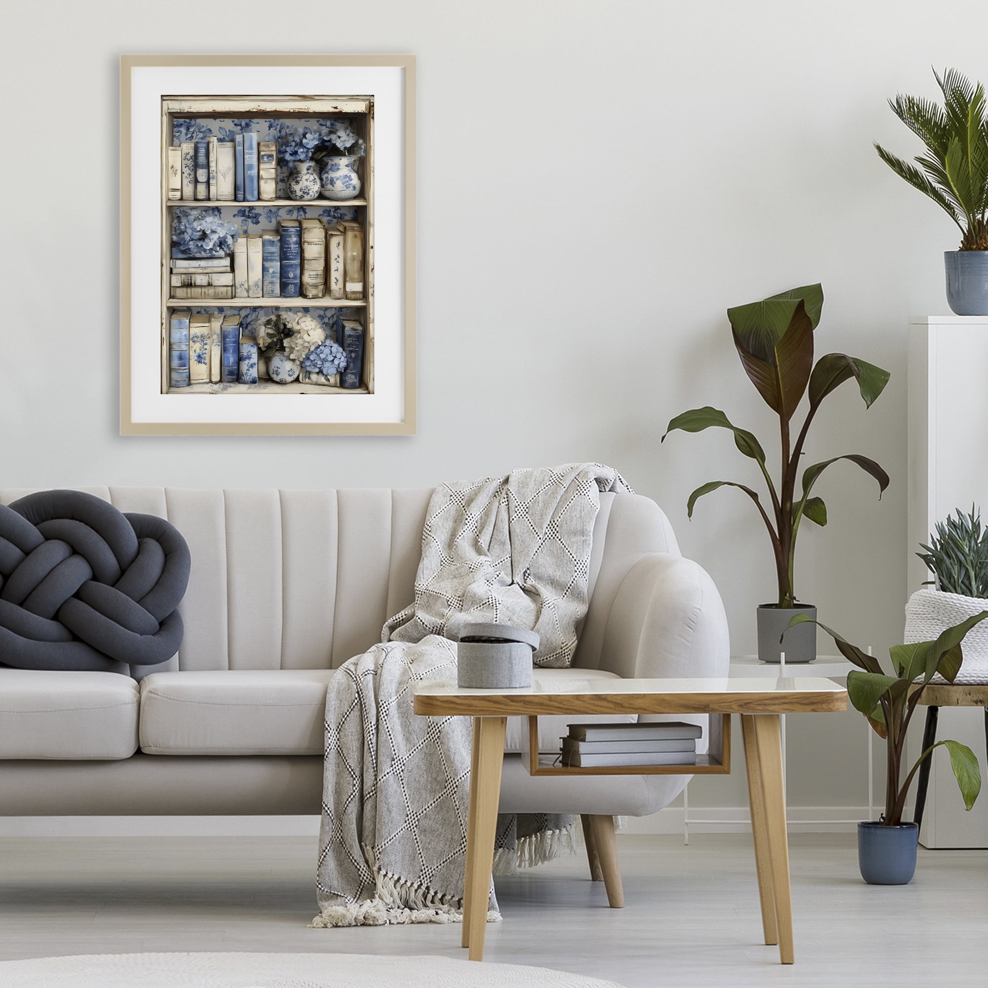 Stupell Industries Blue & Beige Bookcase Birch Framed Print Under Glass, design by LSR Design Studio