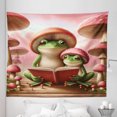 thumbnail image 2 of Ambesonne Funny Tapestry King Size, Mushroom Smiling Frog Family, 104"x88", Coral Lime Green and Caramel, 2 of 3