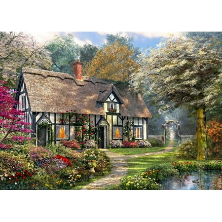 Victorian Cottage Gardens - Victorian Garden Cottage Rolled Canvas Art - Dominic Davidson (24 x 18)