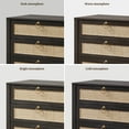 thumbnail image 5 of SICOTAS 26.78"W Black Nightstand 3 Drawer Dresser, Boho Night Stands Large Nightstand with 3 Drawers and Golden handle, Rattan Bed Side Table 25.67" Tall End Table for Bedroom Enterway Living Room, 5 of 6