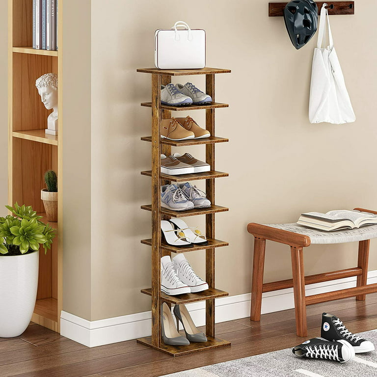 HONEY JOY 43.5 in. H 14-Pair 7-Tier Brown Wood Double Rows Shoe Rack  Vertical Wooden Shoe Storage Organizer TOPB006642 - The Home Depot