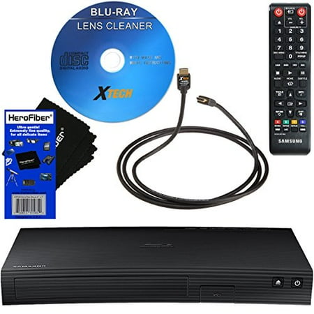 Samsung BD-J5100 Streaming Curved Disk Blu-ray Player with Remote Control + Xtech Blu-Ray Disc Laser Lens Cleaner + Xtech High-Speed HDMI Cable w/Ethernet + HeroFiber Ultra Gentle Cleaning Cloth Samsung BD-J5100 Streaming Curved Disk Blu-ray Player with Remote Control + Xtech Blu-Ray Disc Laser Lens Cleaner + Xtech High-Speed HDMI Cable w/Ethernet + HeroFiber Ultra Gentle Cleaning Cloth