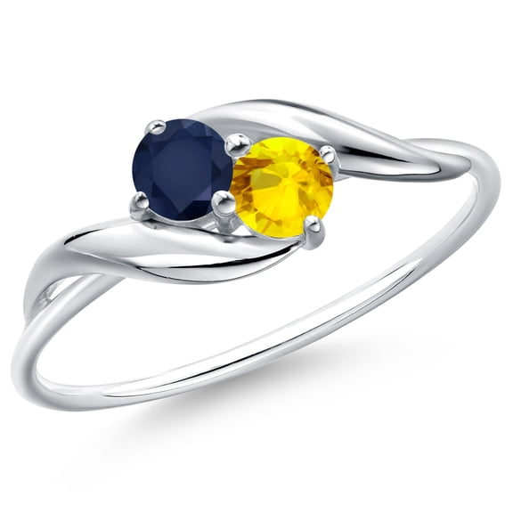 Gem Stone King 10K White Gold Round Blue Sapphire and Yellow Sapphire Ring for Women (0.38 Cttw, Round 3.5MM, Gemstone September Birthstone, Size 9)