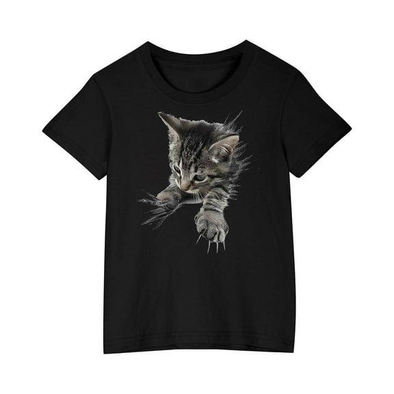 Qingpeng Cat Print Shirt for Boys Girls Comfortable T-Shirt for Toddler Lightweight Tees for Little Girls
