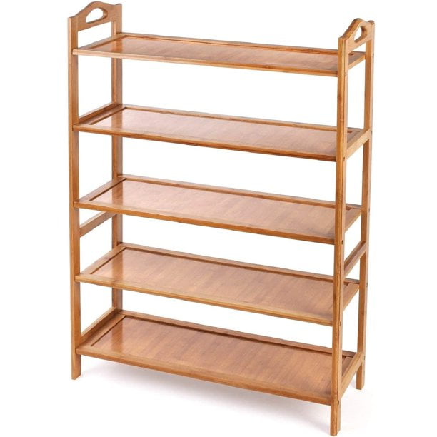2-5 Tiers Folding Shoe Rack Bamboo Wooden Shelf Stand Storage Organizer Cabinet 