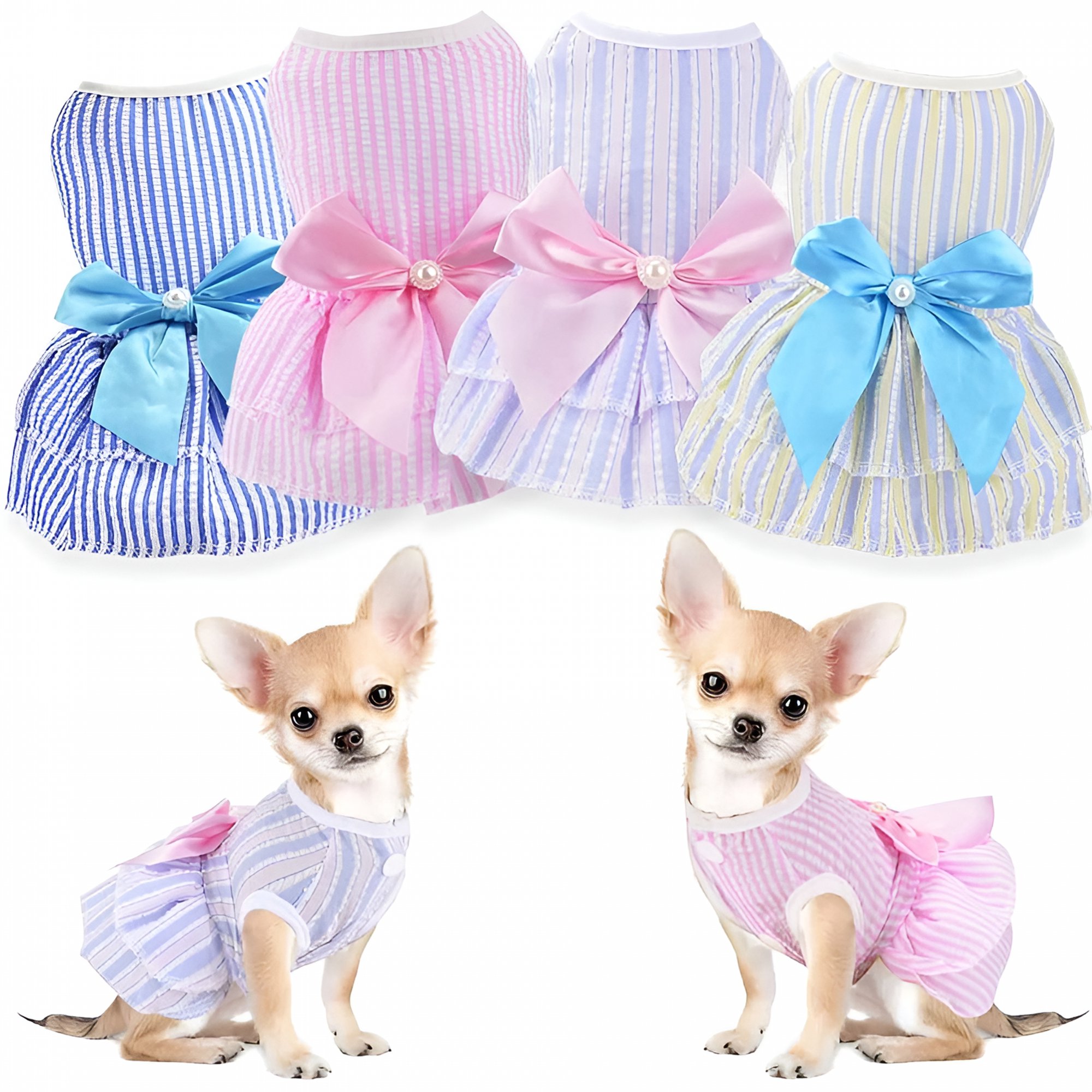 TELOLY 2026 New Small Dogs Girl Summer Cute Pet Puppy Dress 4 Pack Extra Small Dog Clothes Outfit Apparel Female Small Dog Clothes for Casual Wear,Daily Outings,Photoshoots,Spring,Summer.