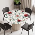 thumbnail image 2 of Round Fitted Tablecloth with Elastic Edge, Christmas Waterproof Table Cloth Table Cover for 36"-44" Tables, Xmas Botanical Floral Farmhouse Watercolor Tablecloths for Dining Picnic Party Outdoor, 2 of 9