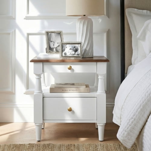 Modern White Nightstand With Drawers Wooden Bedroom Night Stands Bedside Table With Non-Slip Feet,Sofa Accent End Tables For Small Spaces Living Room Bedroom