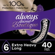Always Discreet Boutique Incontinence Pads, Extra Heavy Absorbency, Long Length, 40 CT