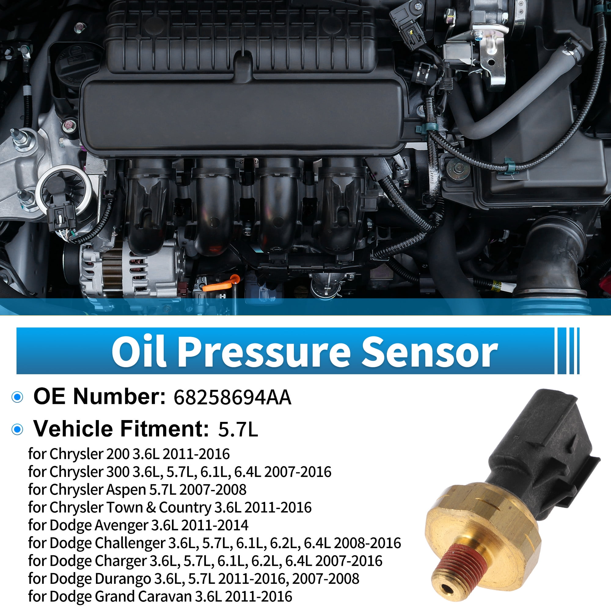 Unique Bargains 1 Pcs No.68258694AA Engine Oil Pressure Sensor for Chrysler 200 3.6L 2011-2016 for Chrysler 300 3.6L 5.7L 6.1L 6.4L 2007-2016