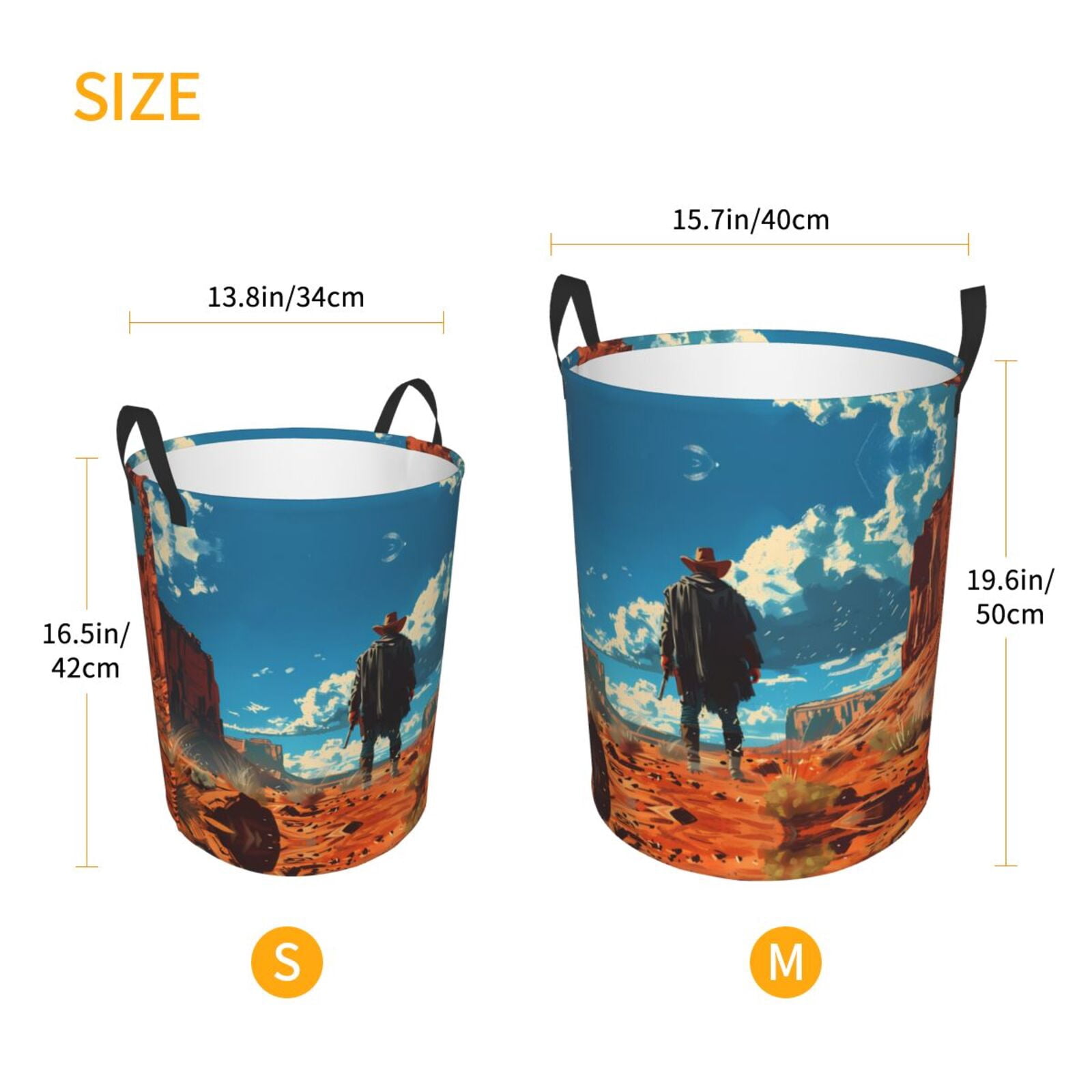 Large Laundry Basket with Handles - Lone Cowboy Desert Scene Kids Baby Dirty Clothes Laundry Hamper for Bedroom Aesthetic