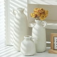 thumbnail image 5 of Ceramic Vase Set of 3 with Handle, Neutral Rustic Vases Home Decor Farmhouse Decorative Vase Whitewashed Pottery Decor Modern for Table Mantel Entryway Bookshelf Living Room Kitchen Bedroom - White, 5 of 6
