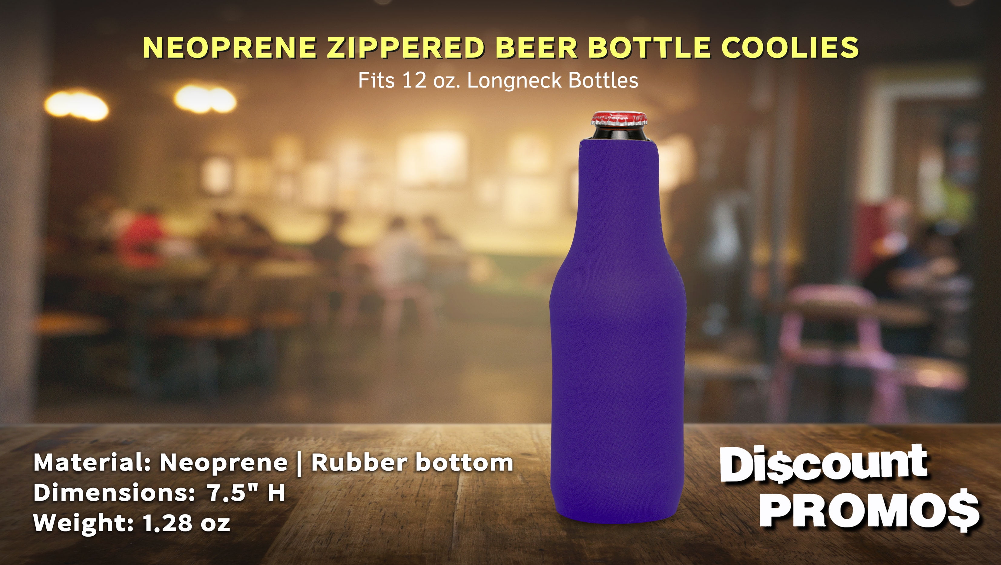 10 Neoprene Zippered Beer Bottle Coolies Pack - Sharkskin Rubber Bottom - Purple