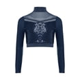 thumbnail image 4 of TSSOE 2-piece Lyrical Dance Outfits for Girls Sequined Long Sleeve T-shirt with Chiffon Skirt for Figure Skating Ballet Navy Blue 12, 4 of 7