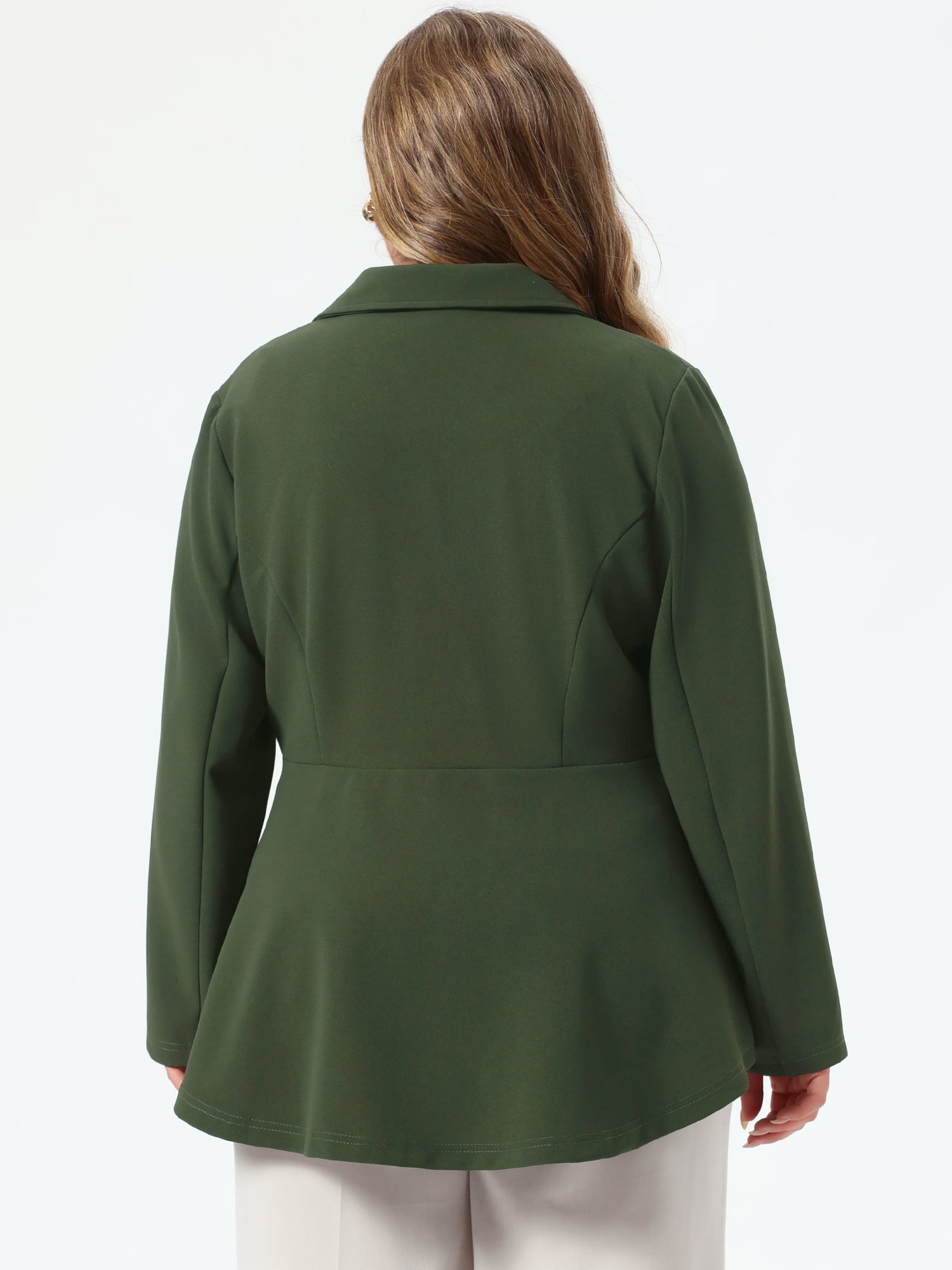 DARING DIVA Women's Plus Size Blazer Notch Panel Business Casual Suit Jacket 2X Army Green