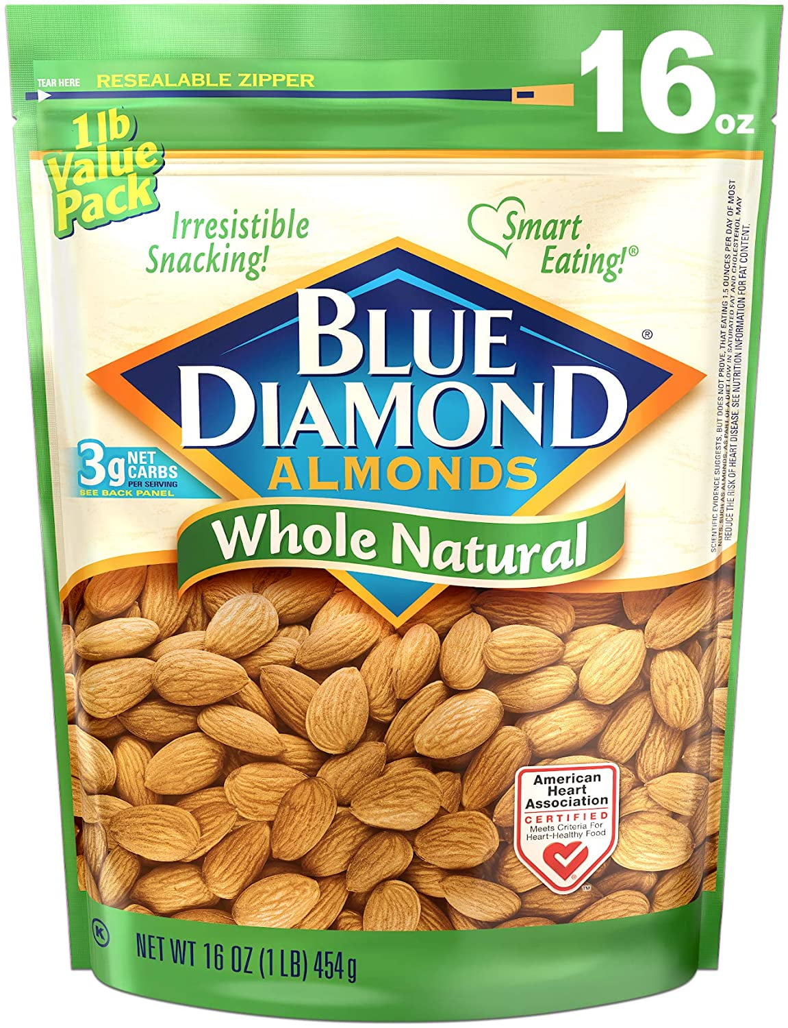Pack of 6, Blue Diamond Whole Natural Almonds, 16 oz