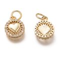 thumbnail image 2 of 10 pc Brass Micro Pave Clear Cubic Zirconia Charms Long-Lasting Plated Flat Round with Heart Golden 12x9x2mm Jump Ring: 5x1mm, 2 of 3