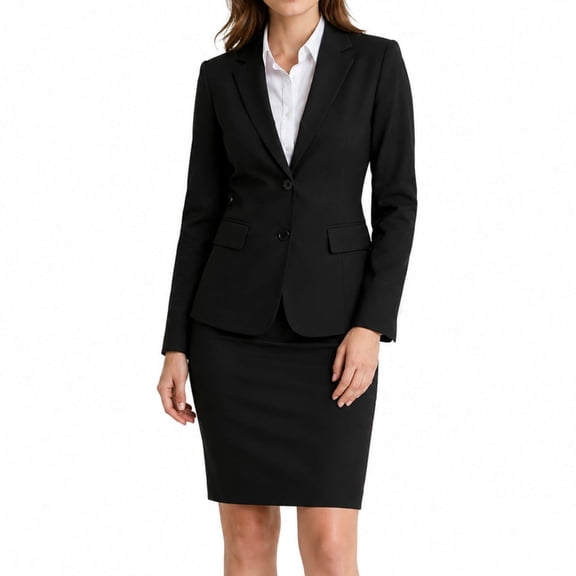 AZoiNM Women's Business Skirt Suit Set, 2-Piece Long Sleeve Blazer & Pencil Skirt, Two-Button Professional Workwear with Real Pockets, Black