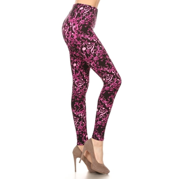 Buttery Soft Electric Fuchsia Music Note Leggings (One Size Regular,Fuchsia)