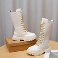 thumbnail image 2 of OGLCCG Lace Up Comfort Boots Girls Leather Side Zipper Round Toe Lug-Sole Mid Calf Booties Punk Goth Winter Boots for Little Big Kid, 2 of 8