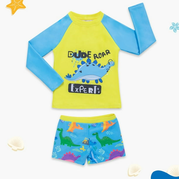 SYNPOS Child Boys Hawaii Long Sleeve Rashguard Two Pieces Swimsuit for